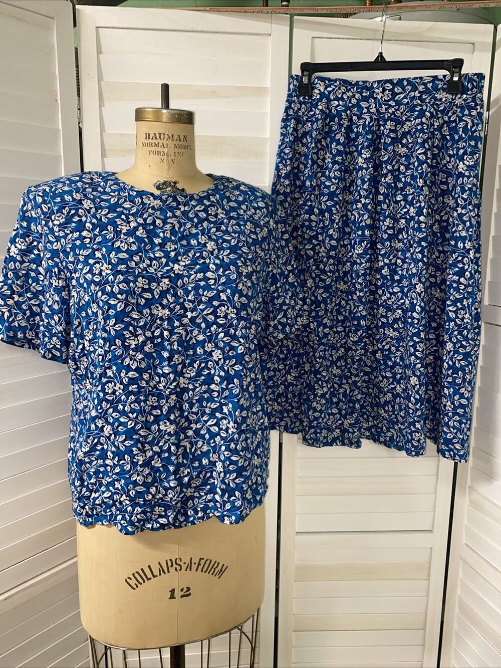 Vintage 80s Panther Ladies’ 2 Piece Blouse & Skirt Set Floral Dress Sz 16